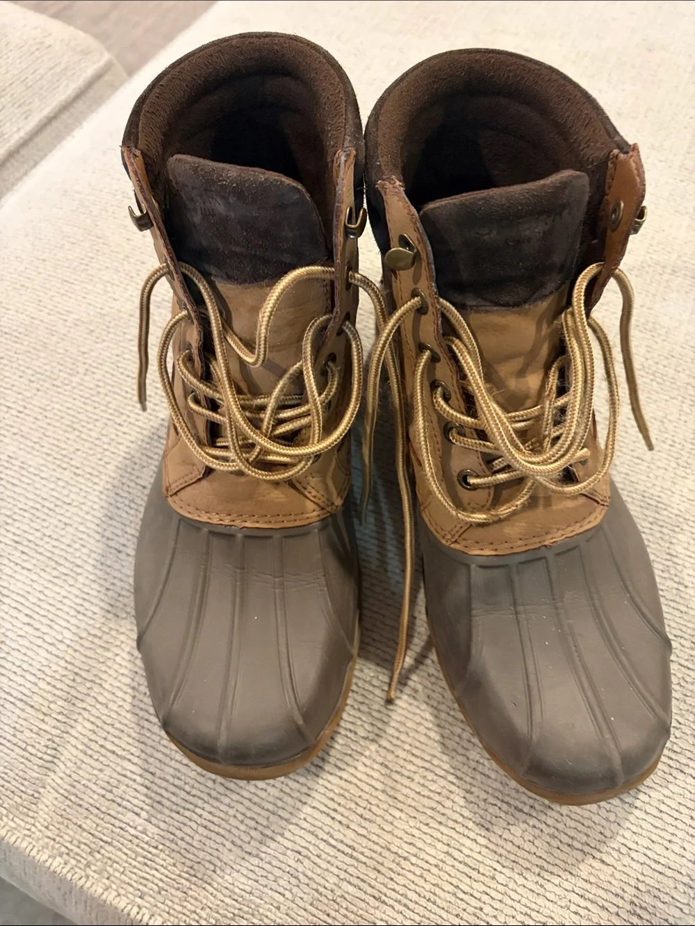 Sperry Brown Duck Boots with Rubber Toe and Lace-Up Front